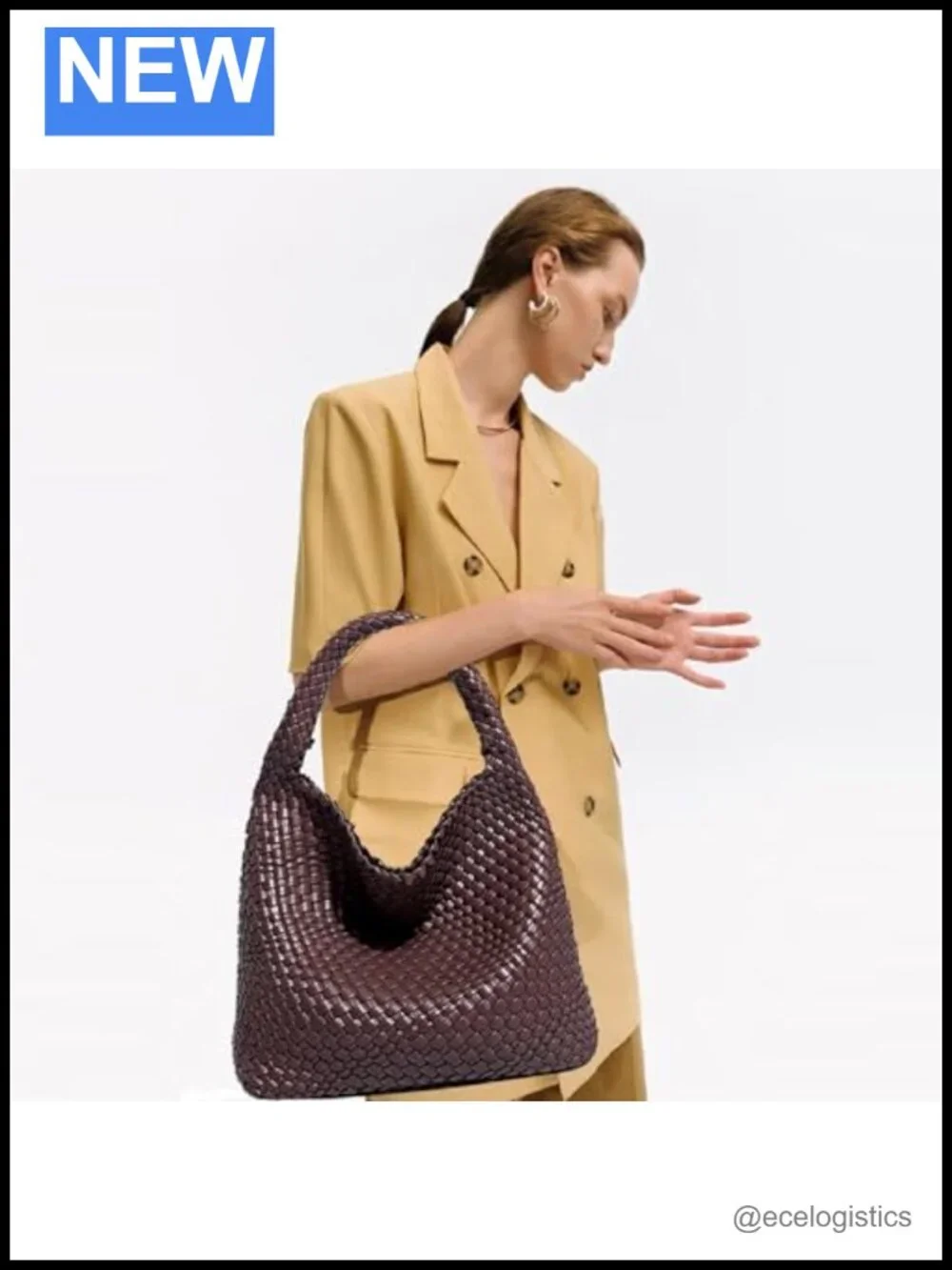 Woven Vegan Leather Hobo Tote Bag